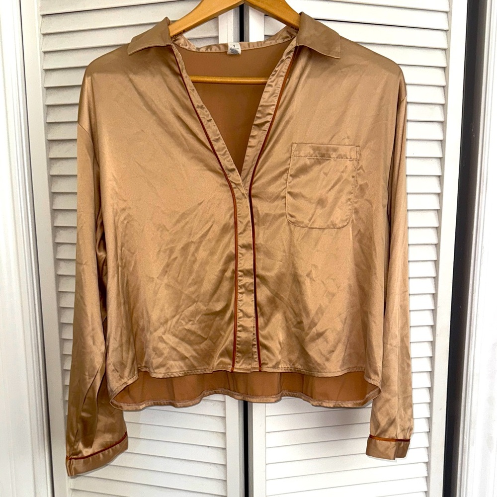 Parade Chic Tan Button Down Women's Shirt - L